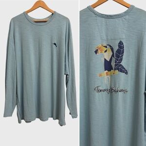 Tommy Bahama Men's Toucan Long-Sleeve Graphic T-Shirt Size 2XL Light Blue Cozy